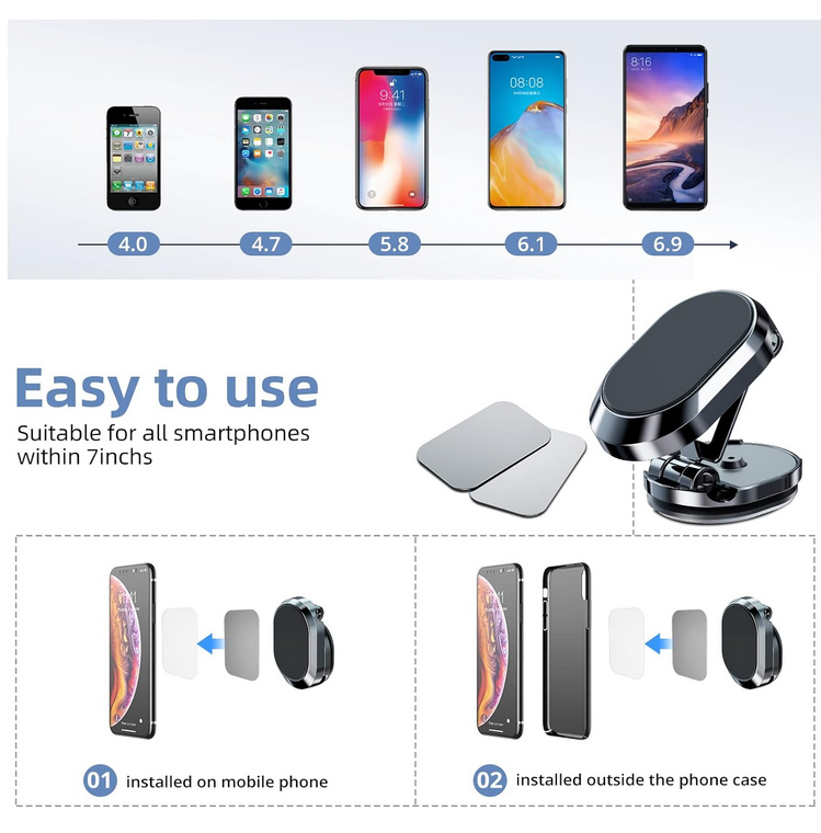 360° Rotatable Foldable Magnetic Car Phone Holder.