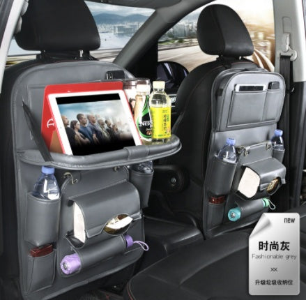 Car Storage PU Leather Bag Multifunction Seat Back Tray Hanging Bag Waterproof Car Organizer Automotive Interior Accessories Grey