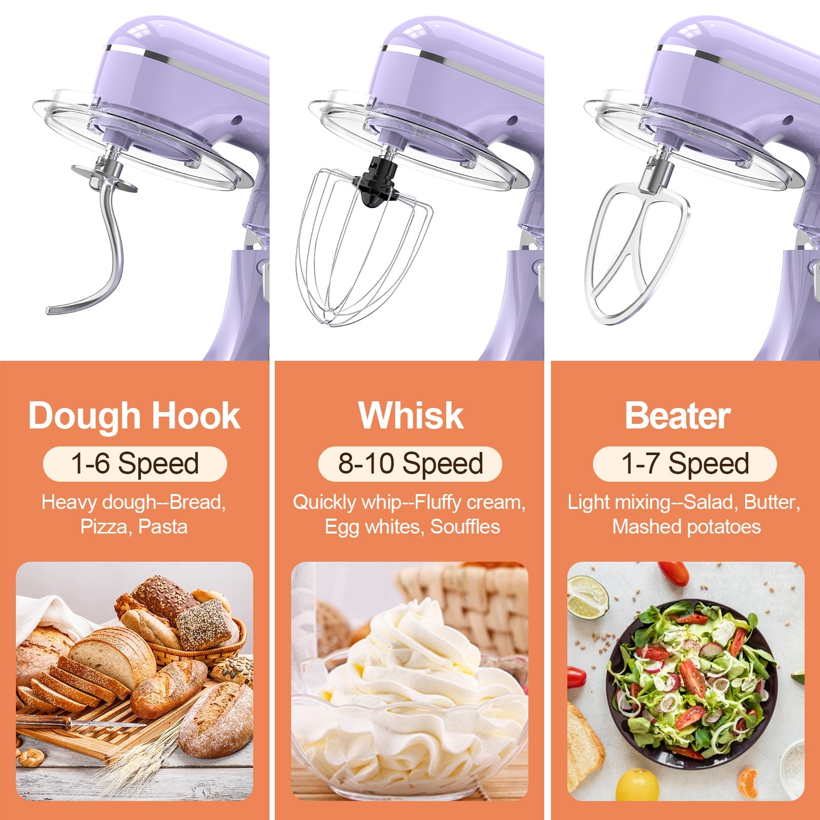 Electric Stand Mixer, 3 in 1 660W 10-Speed With Pulse Button, Attachments Include 6.5QT Bowl, Dough Hook, Beater, Whisk For Most Home Cooks, Almond Cream