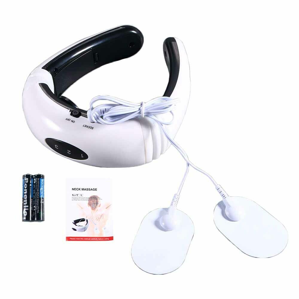 Electric Tens Unit Pulse Neck Massager Magnetic Pulse Therapy Vertebra Relax White