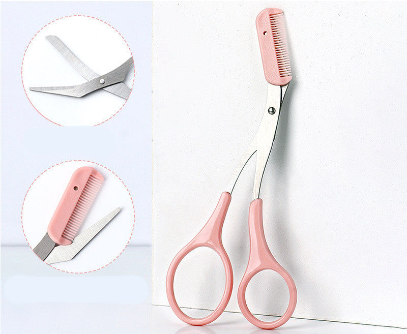 Eyebrow Trimming Knife With Comb Curved Moon Small Beauty Supplies Gadgets Pink Cutting comb