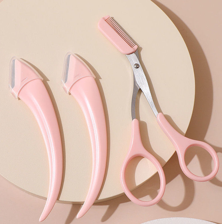 Eyebrow Trimming Knife With Comb Curved Moon Small Beauty Supplies Gadgets Pink 2Eyebrow knife 1cutting comb