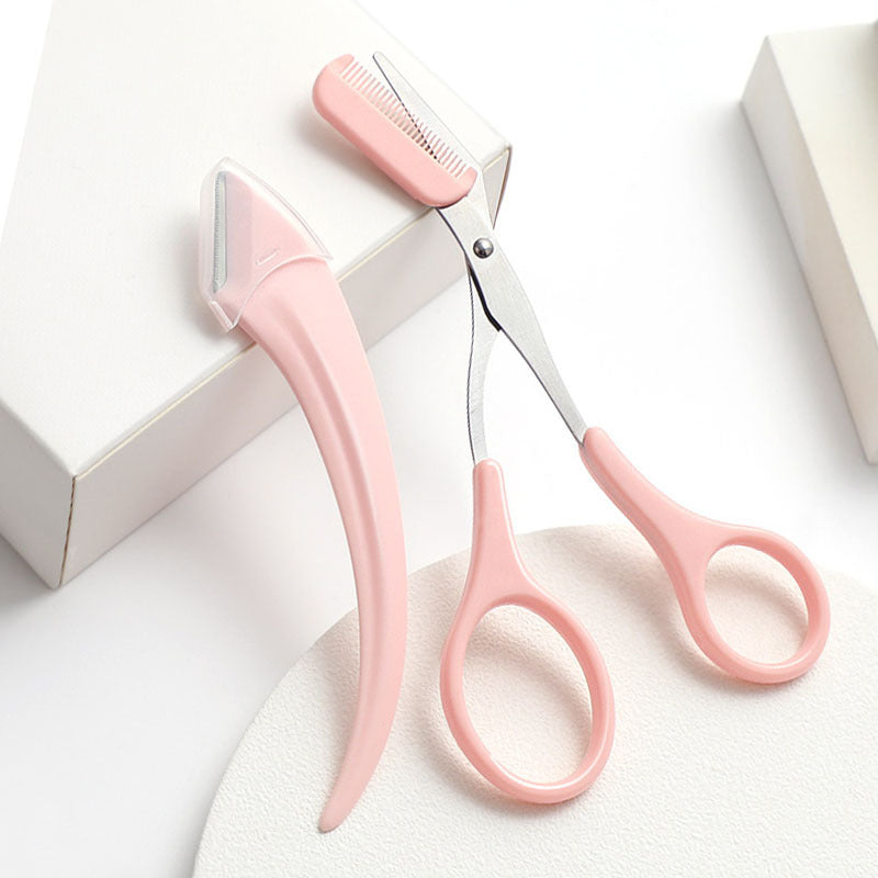 Eyebrow Trimming Knife With Comb Curved Moon Small Beauty Supplies Gadgets Pink Eyebrow knife cutting comb