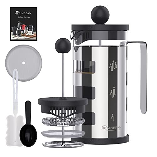 French Press Cafetiere 4 Cups, Stainless Steel Body Shell Coffee Maker- Heat Resistant - Stainless Steel Filter Coffee Press For Coffee Lover, Silver, 350 Ml & 600ml 600ml