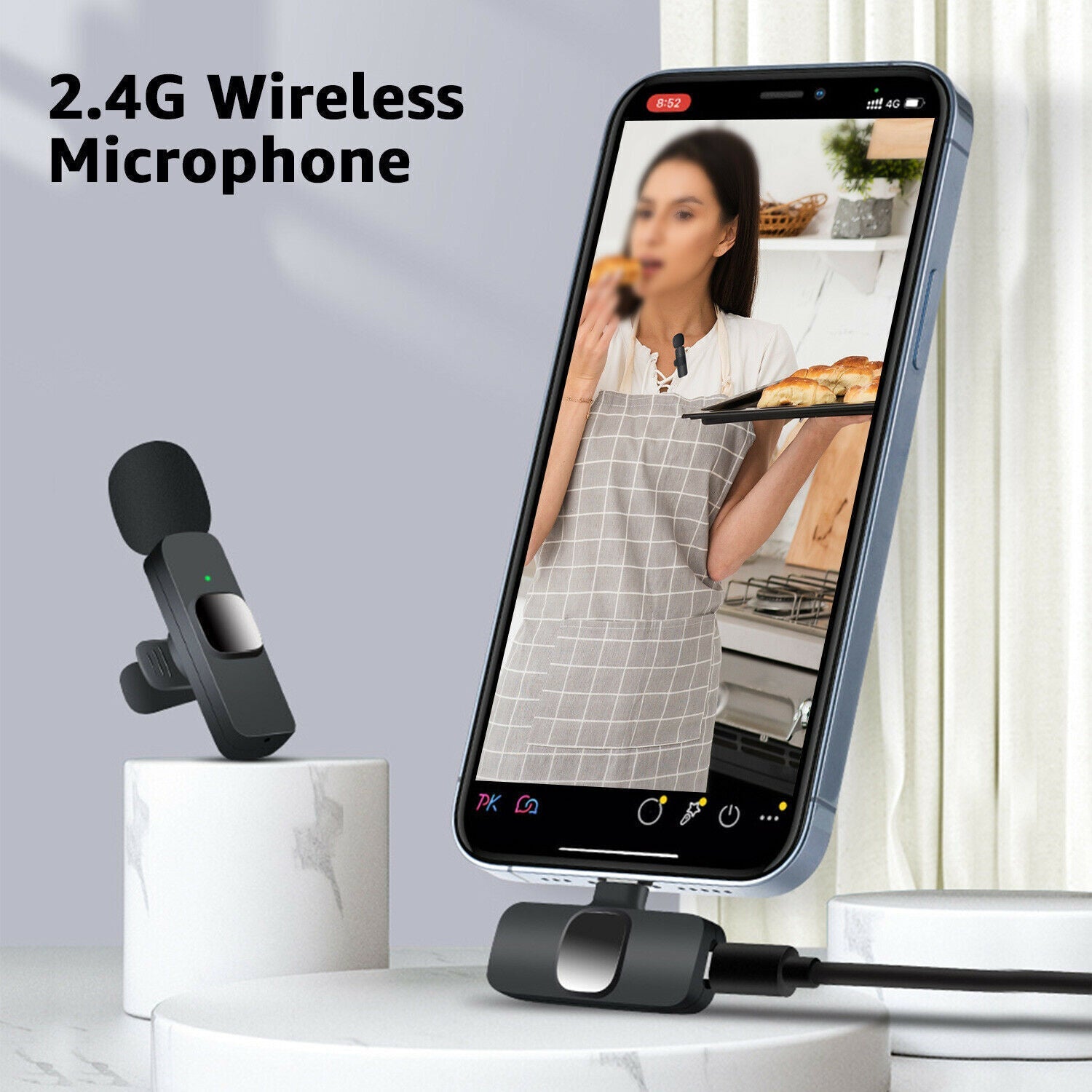 Lavalier Mini Microphone Wireless Audio Video Recording With Phone Charging Wireless Lavalier Microphone Broadcast Lapel Microphones Set Short Video Recording Chargeable Handheld Microphone Live Stre