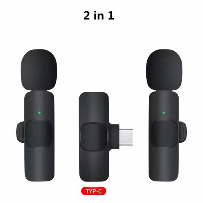 Lavalier Mini Microphone Wireless Audio Video Recording With Phone Charging Wireless Lavalier Microphone Broadcast Lapel Microphones Set Short Video Recording Chargeable Handheld Microphone Live Stre 2in1 for Type C