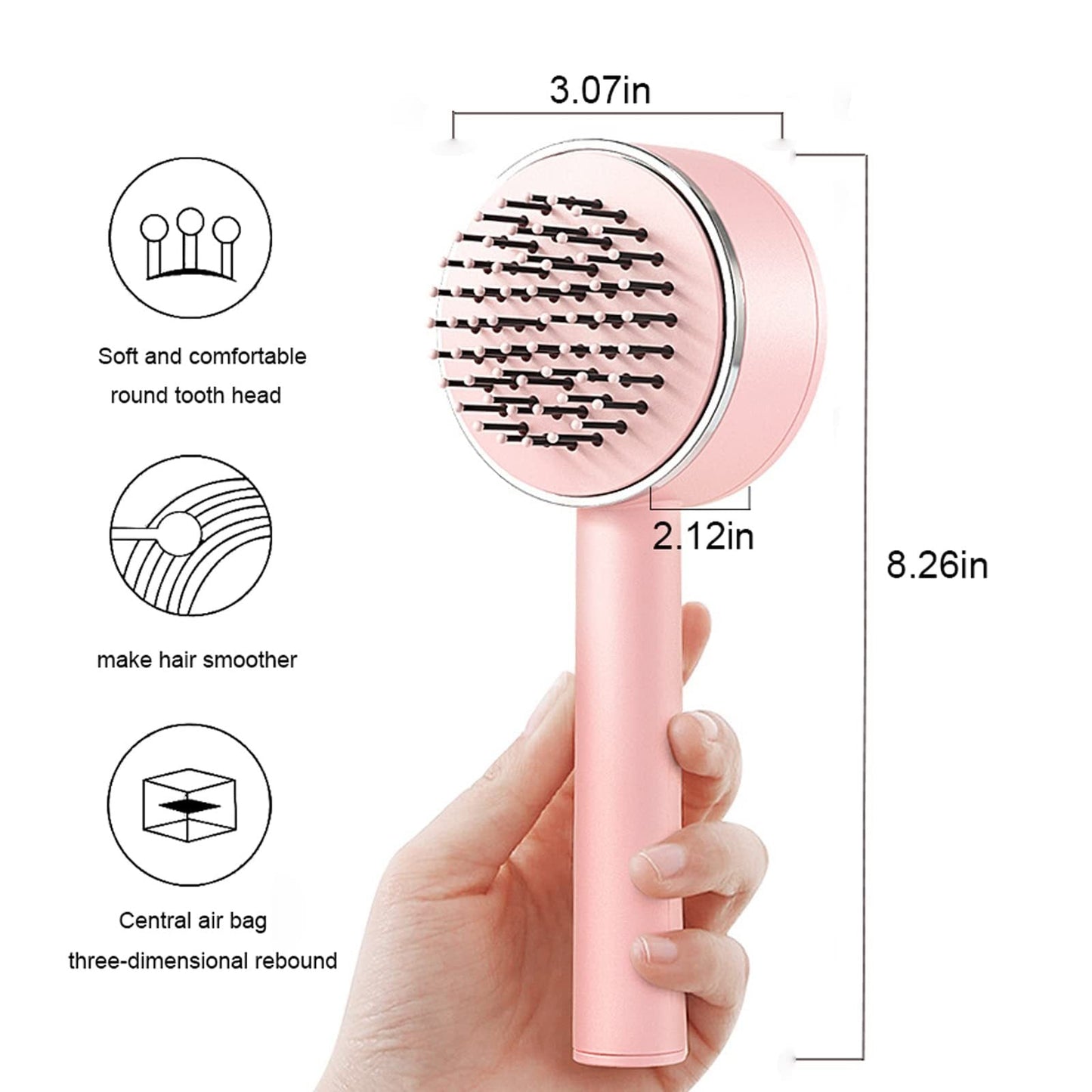 One-key Self-cleaning Hair Brush For Women Curly Hair Brush Anti-Static Airbag Massage Comb Airbag Massage Scalp Comb Professional Detangling One-key Self-cleaning Pink