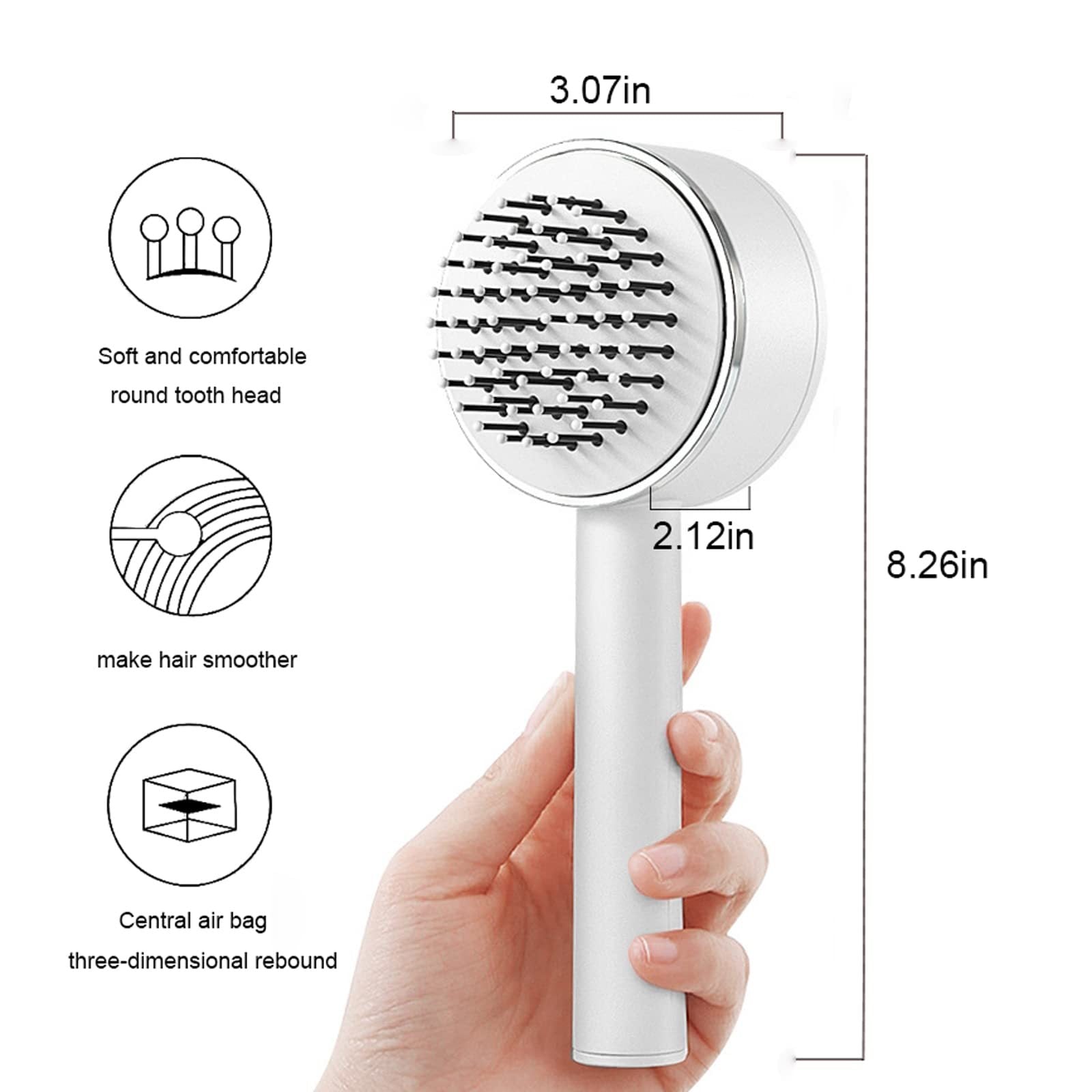 One-key Self-cleaning Hair Brush For Women Curly Hair Brush Anti-Static Airbag Massage Comb Airbag Massage Scalp Comb Professional Detangling One-key Self-cleaning White