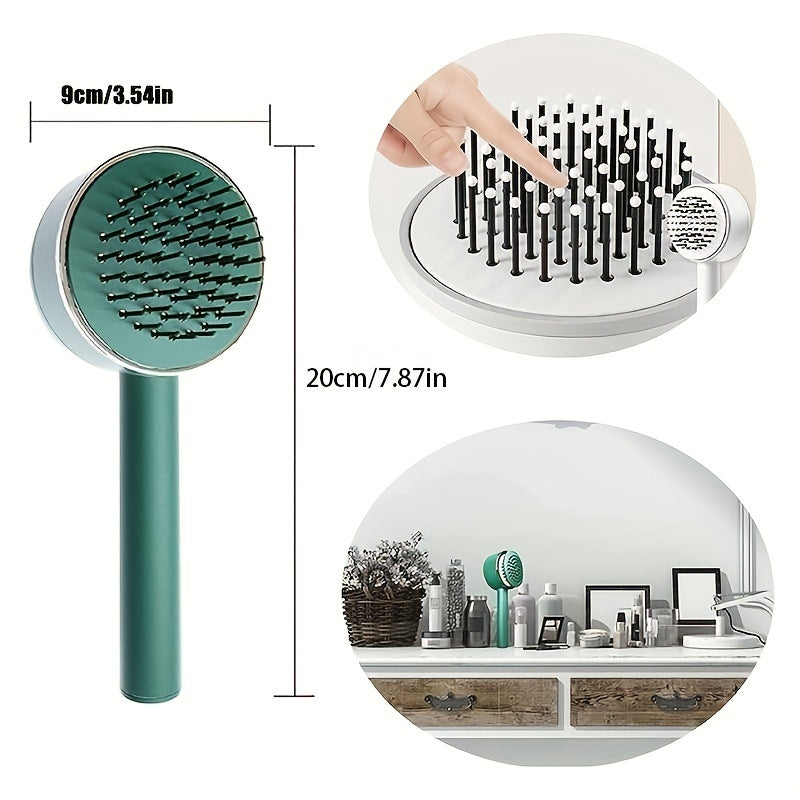 One-key Self-cleaning Hair Brush For Women Curly Hair Brush Anti-Static Airbag Massage Comb Airbag Massage Scalp Comb Professional Detangling One-key Self-cleaning Green